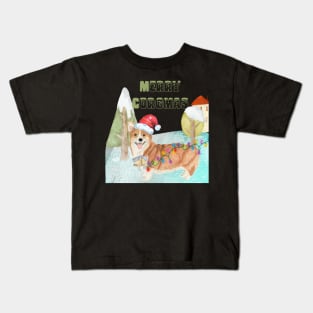 MERRY CORGMAS - WATERCOLOR CORGI CHRISTMAS WINTER WALK DESIGN Kids T-Shirt